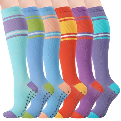 Zuimei 6 Pairs Compression Socks for Women and Men 15-20 mmHg Graduated Flight Socks Stylish Colors for Travel Work Running, Nurses, Pregnancy Everyday Relief L