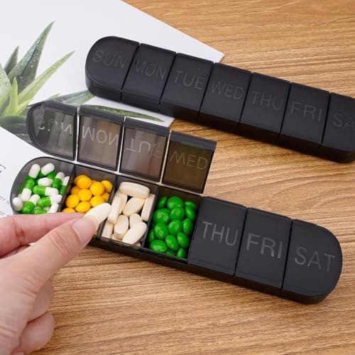 Black Weekly Pill Box Organiser with Upgraded Open Design | Premium Quality 7 Day Travel Tablet Box | Portable Pill Case for Medications, Vitamins, and Supplements — view 6