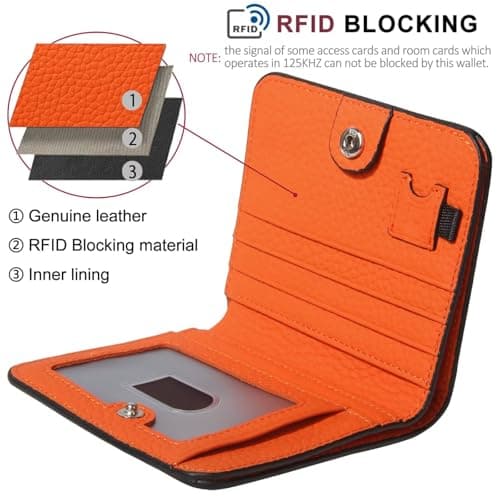 GADIEMKENSD Small Wallet Bifold Credit Card Holder Genuine Leather Coin Purse RFID Blocking Mini Compact Pocket Wallet with Zipper Ultra Slim Minimalist Black/Orange — view 5