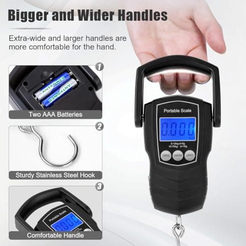 Flintronic Portable Luggage Scale, 165lb/75kg Digital Luggage Scale, Fish Scale with Measuring Tape Ruler, Backlit LCD Display, Hanging Weighing Scale for Family Travel Shopping Fishing — view 5