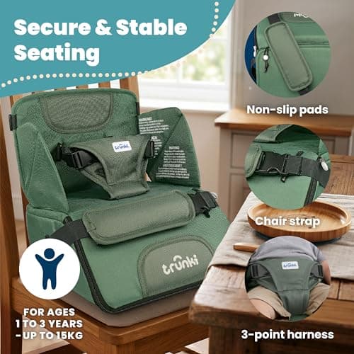 Trunki Travel Dining Booster Seat - Folding Booster Seat Dining Chair, Portable High Chair Child Booster Seat with Backrest for Little Foodies from 1 to 3 Years (or 15 kg) — view 4