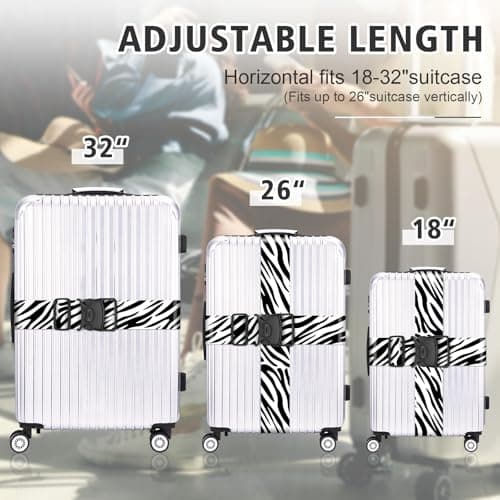 MOTONG 2 PCS Luggage Straps,200 CM Adjustable Suitcase Straps Personalised Luggage Straps Suitcases Heavy Duty Suitcase Belts Thickened Luggage Belt with Quick Release (Zebra Stripe) — view 4