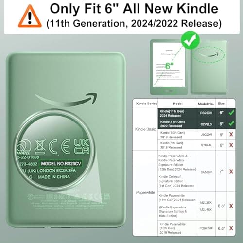 VOVIPO Case Clear Back With Cover for 6" All-New Kindle (11th Generation-2024/2022 Release), Ultra Slim Clear Soft Flexible Transparent TPU Back Cover with Auto Wake/Sleep -Watermelon Red — view 3