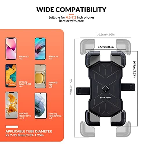 ROCKBROS Bike Phone Mount with Auto-lock, 360°Rotation Fit for 4.5-7.2” — view 3