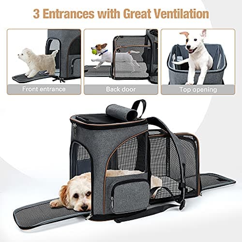 Lekesky Expandable Cat Carrier Backpack - Portable Breathable Rucksack for Medium and Small Cats & Dogs, Foldable with Inner Escape-proof Leash and Pet Mat, Supports 15 lbs (Grey) — view 3