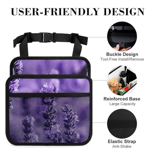 Purple Lavender Car Storage Bag Cute Car Organizer Fashion Car Tidy Pouch Pocket Exquisitely Pu Direct Printing for Car Interior Backseat Travel Family Vehicle Organization — view 4