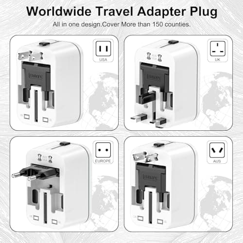 Universal Travel Adapter Worldwide with 2 USB C and 2 USB A Ports,International Travel Plug Adapter Worldwide Travel Adaptor Plug All in One Universal Charger Power Adapter UK to European EU US UK AUS — view 2