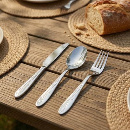 3-Piece Camping Cutlery Set with Portable Pouch - Stainless Steel Travel Knife Fork Spoon Set with Neoprene Case for Outdoor Picnic, Hiking, Office Lunch, School - Sky Blue — view 2