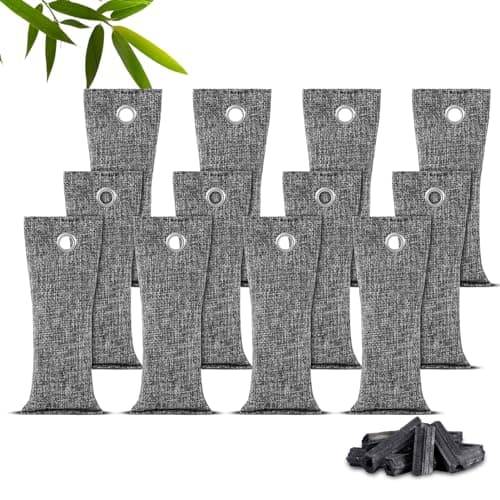 HOTUT Bamboo Charcoal Air Purifying Bags,12×75g Natural Activated Charcoal Bags,Removes Odors and Moisture,Activated Car Air Freshener,Bags Odor Eliminator for Home,Car,Pets,Bathroom