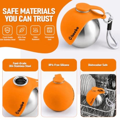 2 in 1 Portable Dog Water Bottle, Stainless Steel Pet Water Dispenser with Foldable Silicone Bowl for Walks Hiking & Travel, 285ML Pet Water Bottle for Small Dogs, Orange — view 6