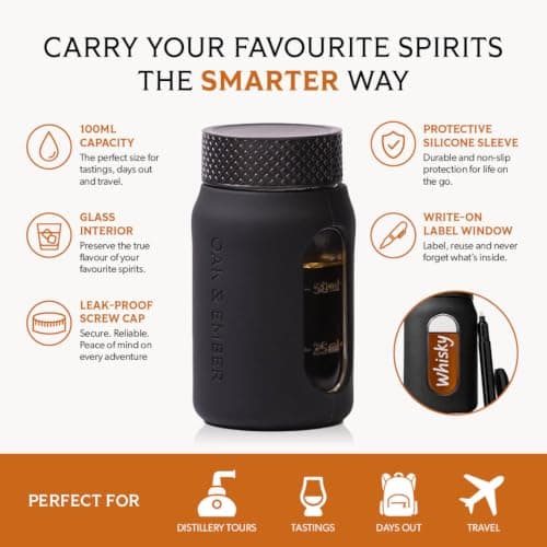 Oak & Ember Flight Flask Traveller II – Whisky Travel Set with 4 x 100ml Glass Flasks, Marker Pen & Water-Resistant Carry Case – Tasting Kit, Distillery Tour Accessory & Gift — view 5