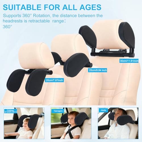 Alaoo Car Seat Headrest Pillow, Detachable and Adjustable Double Sided Support Headrest, Travel Sleep Side Pillow for Adults and Kids, Black — view 4