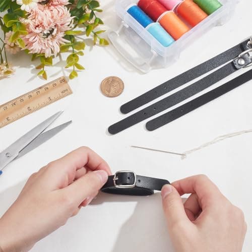NBEADS 4 Pcs Leather Luggage Straps, 19.2×1.2cm Black Kilt Extender Buckle Straps Mini Suitcase Belts for ID Name Card Pass Hanging Accessories Tight Fitting Kilts — view 3