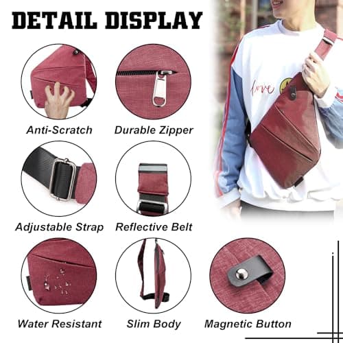 GDOKKNY Anti Theft Crossbody Bag for Women Personal Flex Travel Bag Anti-Theft Cross Body Bag Sling Chest Bag for Men （Red） — view 2