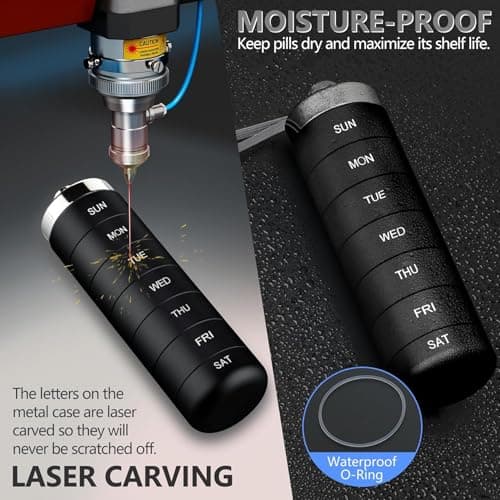 Mossime Metal Pill Organiser 7 Day: Stackable, Waterproof, Travel, Black — view 2