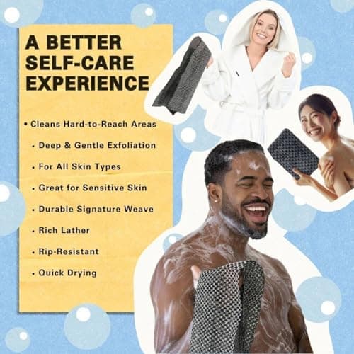 2026 Blissail Exfoliating Antibacterial Shower Towel -Skin Deep Exfoliating Towel, Extra Long Exfoliating Washcloth for Men Women,Exfoliating Body Scrubber for for Sensitive Skin & SPA (Black) — view 4