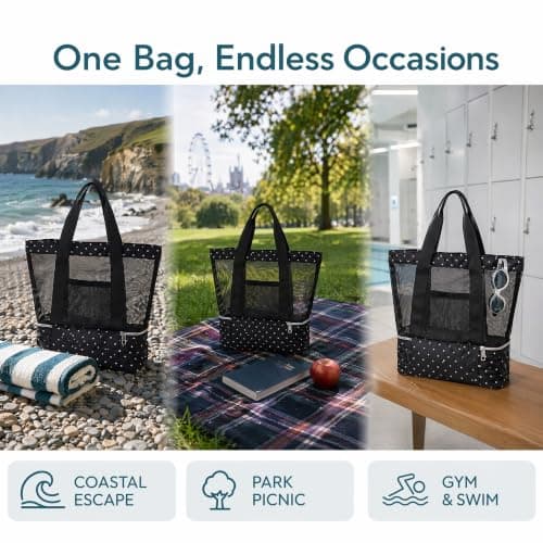 DINSAGE Large Mesh Beach Bag with Zip and Cooler for Women and Men, Sandproof Waterproof Foldable Tote, Extra Large Capacity Beach Bags for Women, Ideal for Beach, Pool, Travel, Picnic and Daily Use — view 5