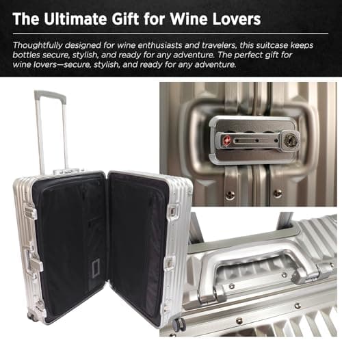 VinGardeValise® VinAluminum Wine Travel Suitcase - 12-Bottle Aluminum Luggage with TSA Lock, Shockproof Foam Inserts, Spinner Wheels, Hard Shell, Airline Approved — view 6