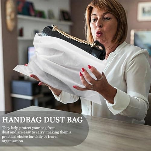 XPEJWAE 15 Pcs Dust Bags for Handbags Non-Woven Fabric Dustproof Drawstring Bag Breathable Reusable Travel Shoe Dust Cover For Purses Cloth Shoestravel Luggage Handbag Storage (White) — view 6