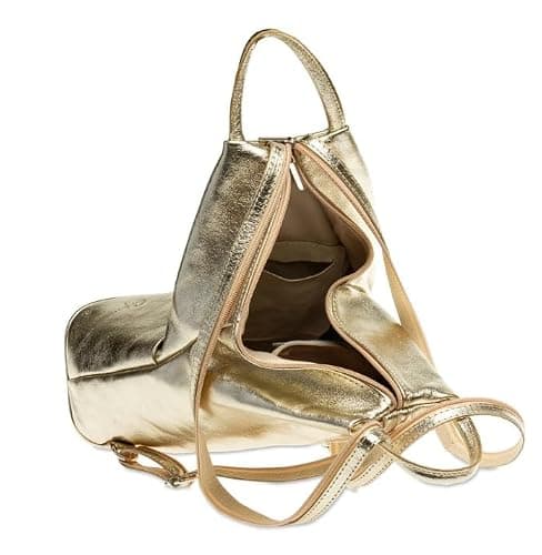 LeahWard Anti-theft Women's Soft Genuine Leather Rucksack Italian Leather Backpack (Gold) — view 5