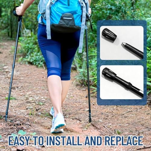 10 Pcs Trekking Pole Tips, Walking Stick Rubber Ends, Universal Fit Ferrules Hiking Poles Caps Crutch Protectors, Replacement Accessories for Asphalt Gravel Rock Snow Mud Enhanced Grip — view 6