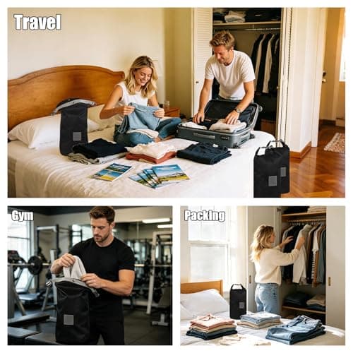 3Pcs Travel Laundry Bag Waterproof, Travel Compression Bags for Luggage Suitcase Dirty Clothes, Space-Saving Laundry Storage Bag for Swimming Yoga Gym Camping (Black) — view 5