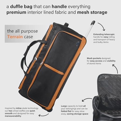 Aerostar 28" Medium Lightweight Duffle 2 Wheel Travel Bag Holdall Suitcase Check-in Luggage All Terrain (101L, Orange on Black) — view 4
