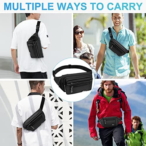 HNOOM Waterproof Bum Bag with Multi-Pockets Fashion Bumbag Waist Fanny Pack for Men Women Large Capacity Waist Bag for Hiking, Dog Walking, Travel & Outdoor Activities (Black-1) — view 2