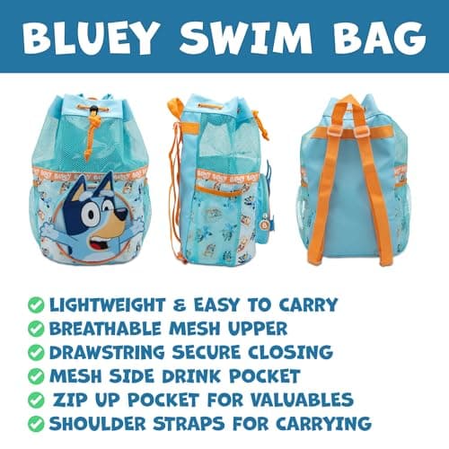 Bluey Swimming Bag Kids Childrens Beach Pool Swim Drawstring Backpack For Boys Or Girls - Blue — view 4