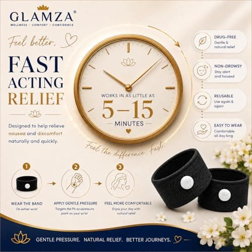 Anti-Sickness Travel Bands - Acupressure Wristbands for Motion Sickness and Nausea Relief (X5 Pairs (Black)) — view 4