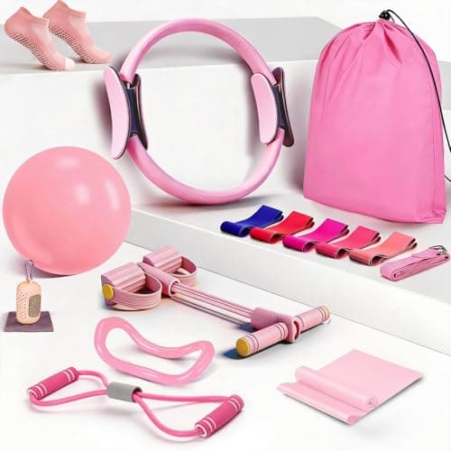Pilates Essential Kit for Women 15Pcs Pilates Equipment Set for Home Workouts, Professional Beginners Starter Kit with Ring, Yoga Ball, Elastic Resistance Bands & Accessories for at Home Gym Workout