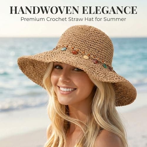 Higijapuf Sun Hats For Women UK, Straw Hat Foldable Summer Cap With UPF 50 Protection, Ladies Sunhat Wide Brim, Beach Headwear With Chin Strap, Packable For Holiday Travel — view 4