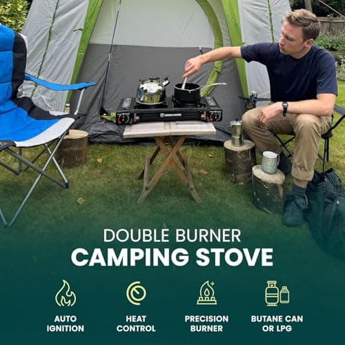 Green Haven Camping Stove Double Burner | Portable Gas Cooker & Ignition — view 2