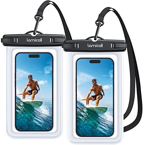 Lamicall Waterproof Phone Pouch Case - [2 Pack] IPX8 Waterproof Phone Case for Swimming Dry Bag with Clip Strap for iPhone 17 16 15 14 13 12 Pro Max Plus Air Mini, Samsung S23 Up to 7” - Transparent