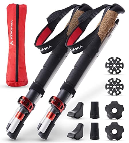 ATACAMA Lightweight Aluminium and Carbon Foldable Hiking Sticks with Cork Handle - Adjustable Telescopic Hiking Poles - Folding Walking Sticks For Women - Nordic Walking Poles Men - Hiking Accessories