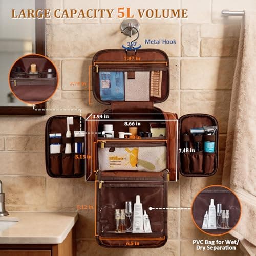 Elehui Leather Toiletry Bag Travel Dopp Kit for Men Dad Husband Boyfriend — view 3