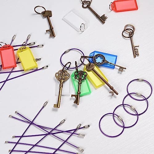 luvtree 5.9in/15cm Stainless Steel Keychain Cable,Wire Diameter 2mm Metal Key Ring Loop Suitable for Sports/Travel/Luggage Tag Holder/ID Tags,20 Pieces,Purple — view 2