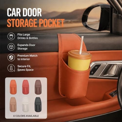 PU Leather Car Door Cups Holder Window Hanging Organizer, Car Door Mount Organizer, Portable Vehicle Storage Pocket for Drink Bottle & Phone, Multifunctional Interior Car Accessory for Daily Travel — view 4