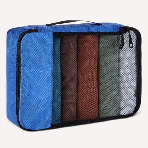 Amazon Essentials 4-Piece Packing Cubes Travel Accessories Set, Luggage Organiser with Double Zip, Mesh Top, Polyester, 2 Medium/2 Large, Blue (Previously Amazon Basics) — view 4