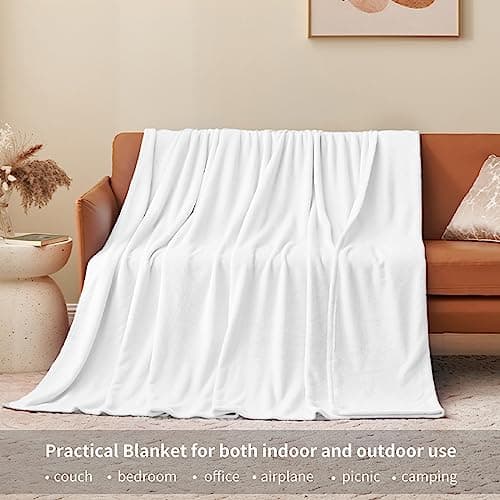 Aisbo White Throws Blanket for Sofas - Single Fluffy Blanket Bed Throw Fleece, Warm Soft Flannel Blanket for Couch, 130x150cm — view 3