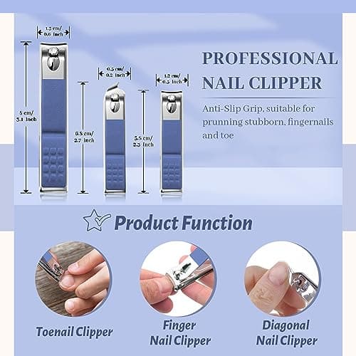 Manicure Set, Nail Care Kit, Manicure Pedicure Set Professional Manicure Kit for Women Men, Manicure & Pedicure Tools & Accessories, Nail Care Tool with Blue Leather Travel Bag, Set 12 in 1 — view 3