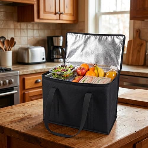 30L Insulated Shopping Bag Large Capacity Double Zip Medium Cooler Bag, Foldable Cooler Bag for Picnic, Camping, Food Delivery, BBQ, Grocery Shopping & Travel — view 5