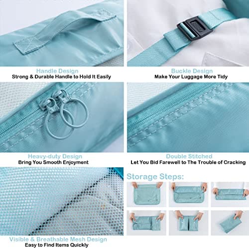 7 Set Packing Cubes for Suitcases, Expandable Luggage Packing Organizers for Travel Accessories, Durable and Lightweight Travel Essential Storage Bags for Woman & Man (Blue) — view 3