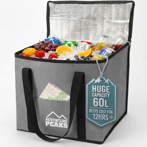 ADVENTURE PEAKS Insulated Cooler Bag – 60L Cool Bag W/Shoulder Strap, Carry Handles, Front Pocket & Secure Zipper Design – Ideal for Keeping Food and Drinks Cool During Picnics and Outdoor Events