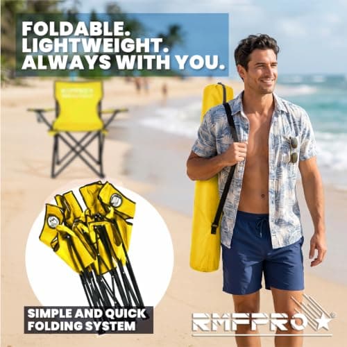 RMF PRO Folding Camping Chair with Comfortable and Relaxing Seat, Portable Beach Chair with Cup Holder - Sea and Garden Chair, Lightweight Transportable Outdoor Chair 120 Kg Yellow — view 4
