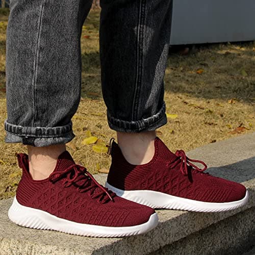 Feethit Men's Running Shoes Breathable Lightweight Comfortable Fashion Non-Slip Sneakers for Men, Burgundy, 9 UK — view 2