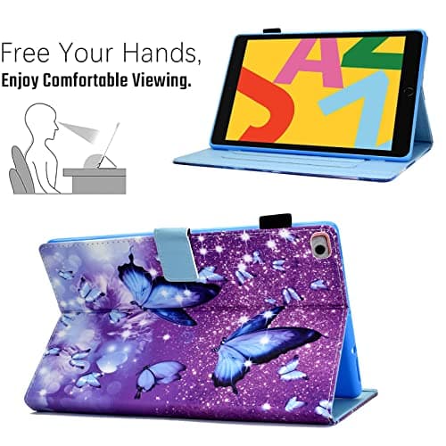 AUSMIX iPad Mini Case, Protective Cover for Mini 5/4/3/2, PU Leather Smart Auto Wake/Sleep Case with Stand, Card Slot, Pencil Holder, 7.9 Inch, Purple Butterfly — view 3