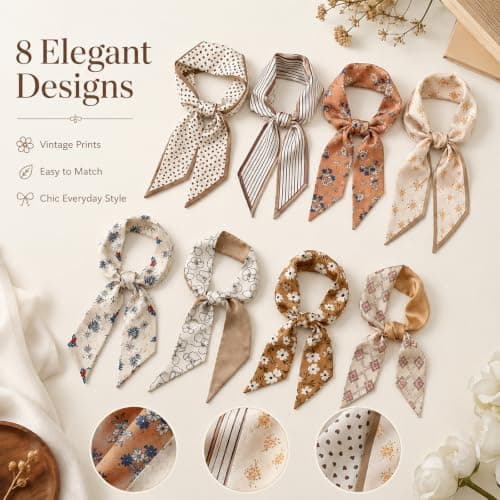 Homiladi 8 Pack Women's Hair Scarves, Satin Silk-Feel Headscarves — view 4
