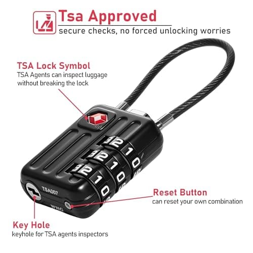 NAGE TSA Lock with Numerical Code, 3-Digit Waterproof TSA Lock (2p, Black) — view 2