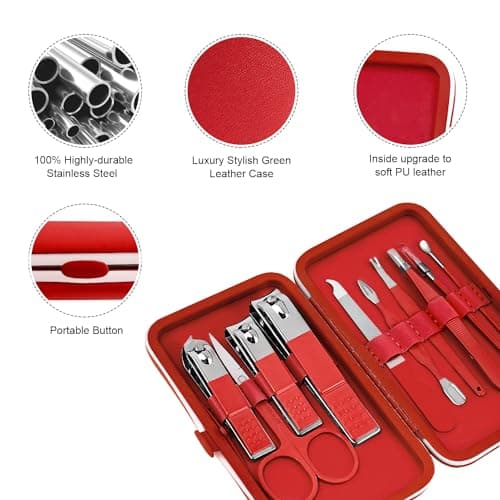 Manicure Set 10pcs Professional Nail Clippers Kit, Red — view 6